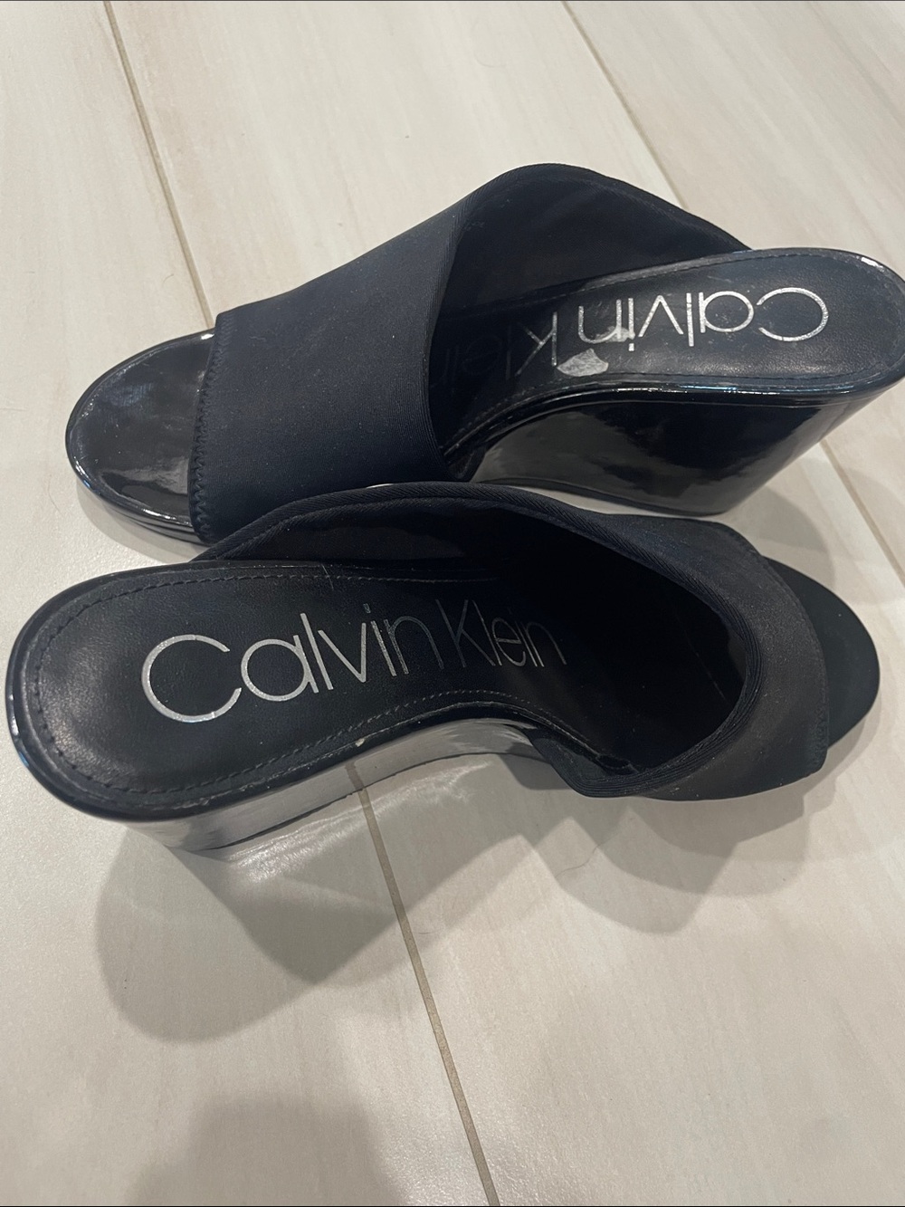 Calvin Klein Black Wedge Slide Sandals